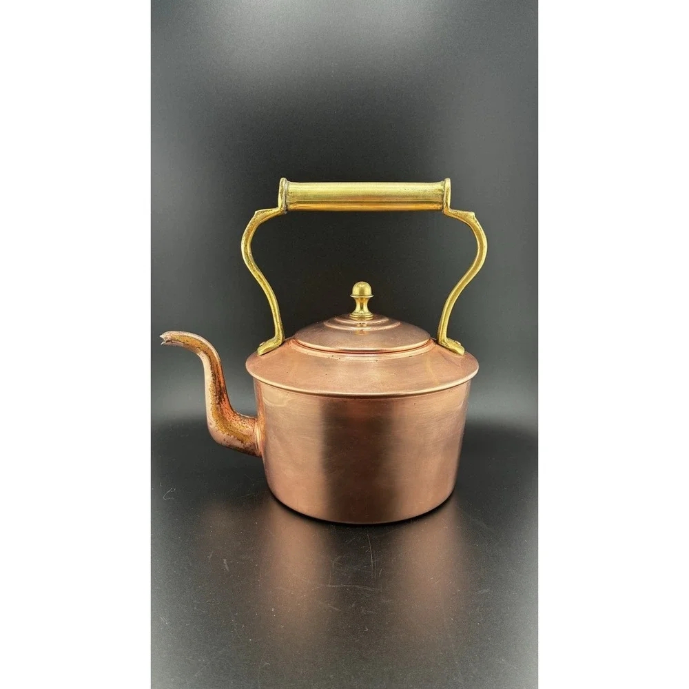 Vintage Pure Copper And Brass Handle Tea Kettle